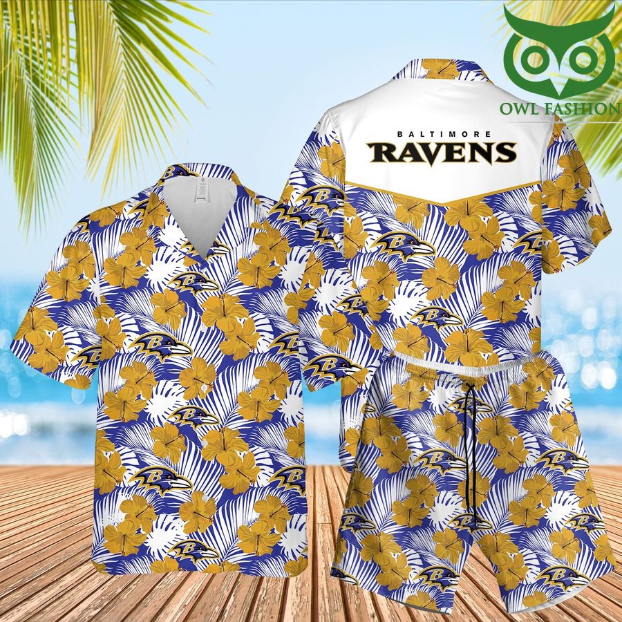 Baltimore Ravens Yellow Flower Blue Tropical Hawaiian Shirt StirtShirt