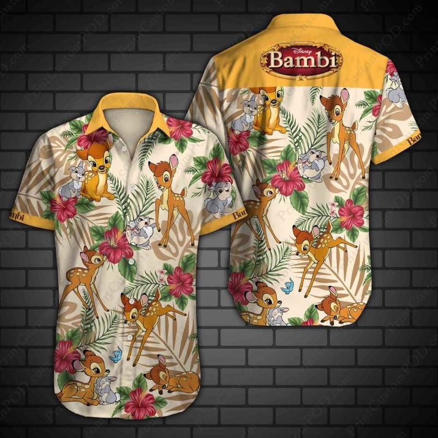 Bambi Hawaiian Graphic Print Short Sleeve Hawaiian Casual Shirt N98 StirtShirt