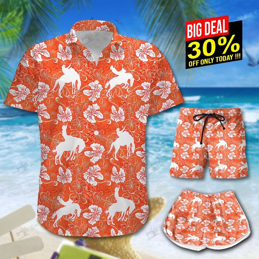Bareback Bronc Orange Hawaii Shirt And Shorts Trt21070202 Tro21070202 StirtShirt