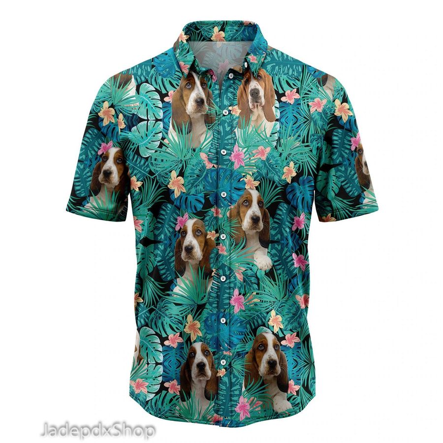Basset Hound Tropical Hawaiian Shirt, Hawaiian Short All Over Printed For Men Women  Basset Hound Dog Beach Shirt Aloha Shirt StirtShirt