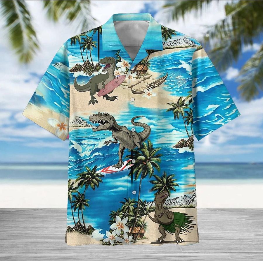 Beach And Surfing Dinosaur Hawaiian Aloha Shirt StirtShirt