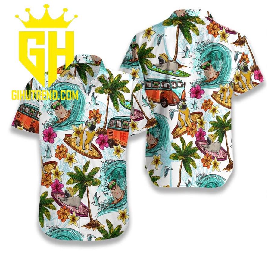 Beach Pugs Hawaiian Floral Print Shirts And Shorts StirtShirt