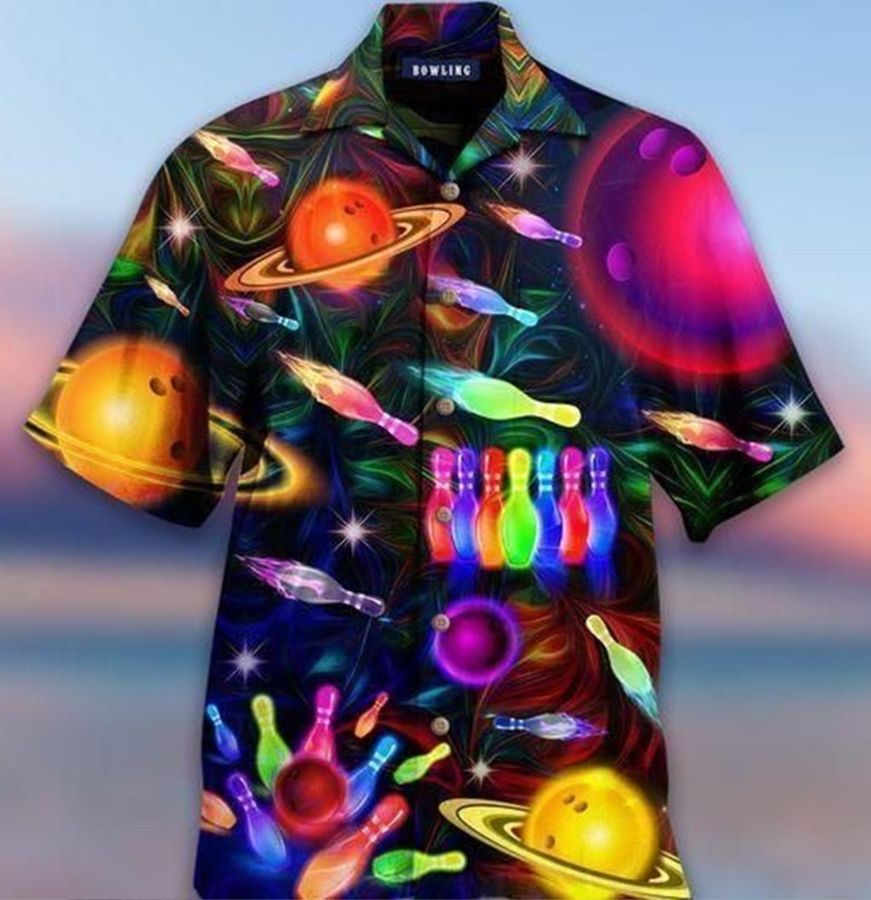 Beach Shirt Get Here Bowling In Space Colorful Light Hawaiian Aloha Shirts StirtShirt