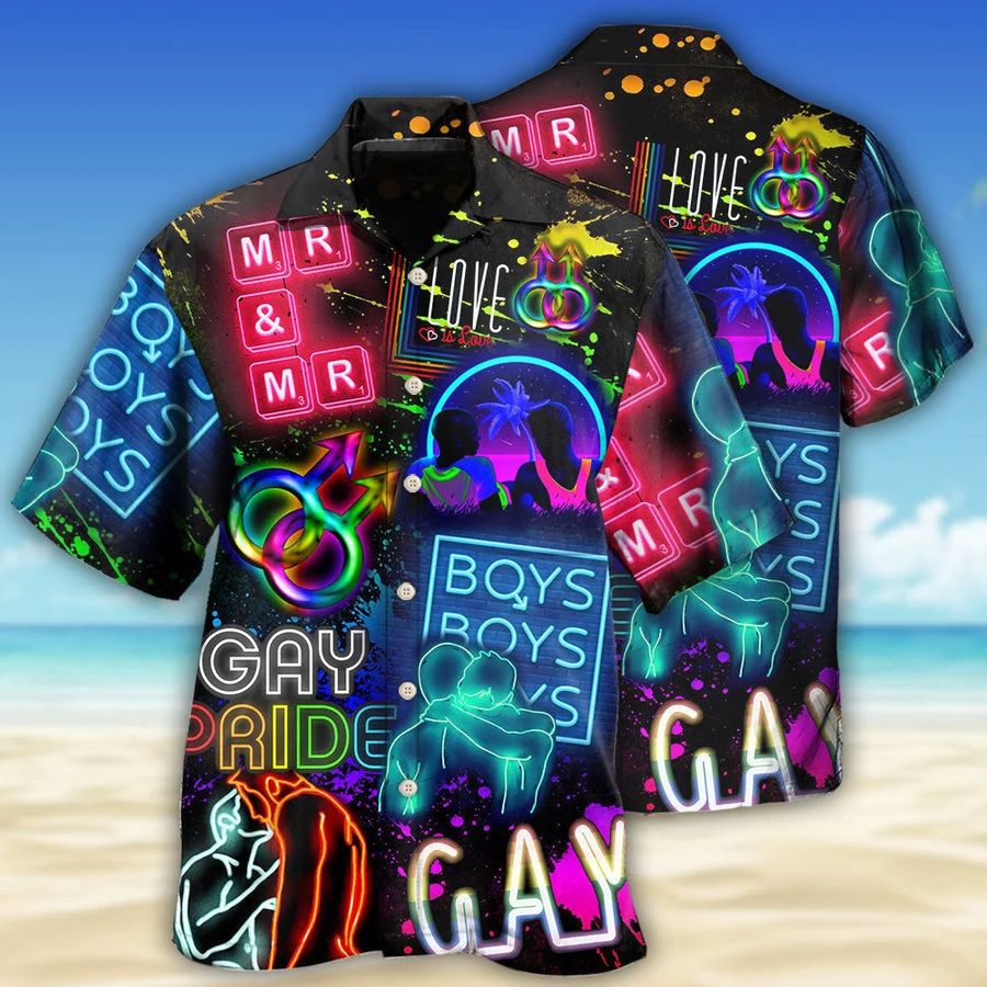 Beach Shirt Lgbt Gay Neon Art Gay Pride Hawaiian Shirt, Gay Hawaiian Shirts StirtShirt