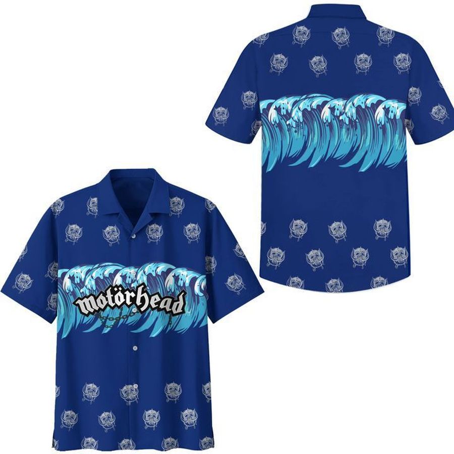 Beach Shirt Motorhead Blue Hawaiian Aloha Shirts, Motorhead Logo Short Sleeve Shirt StirtShirt
