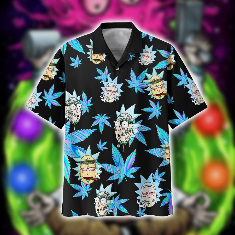 Beach Shirt Rich And Morty Marijuana Hawaiian Aloha Shirts, Rich And Morty Marijuana Blue Short Sleeve Shirt, Don'T Panic It'S Organic Shirt StirtShirt