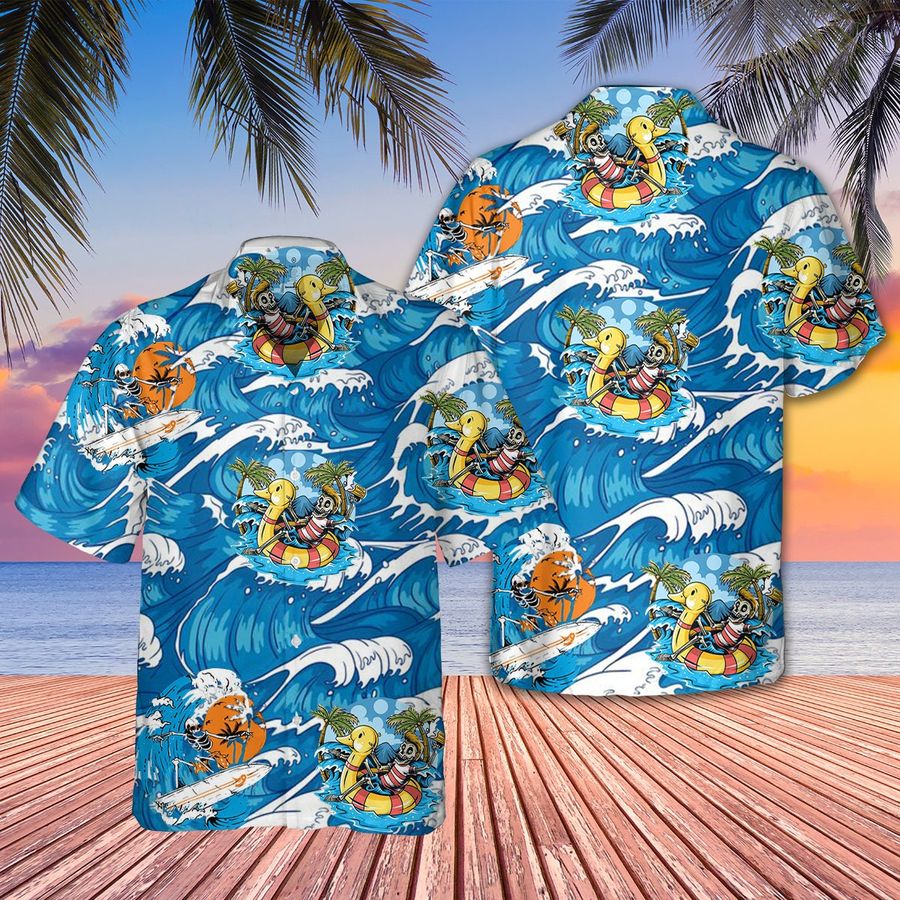 Beach Surfing Skull 3D Hawaiian Tropical Hawaii Shirt Father StirtShirt