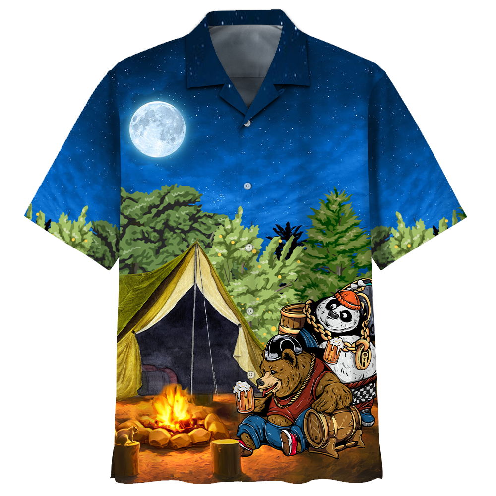 Bear Camping Hawaiian Shirt Tshirt 3D StirtShirt