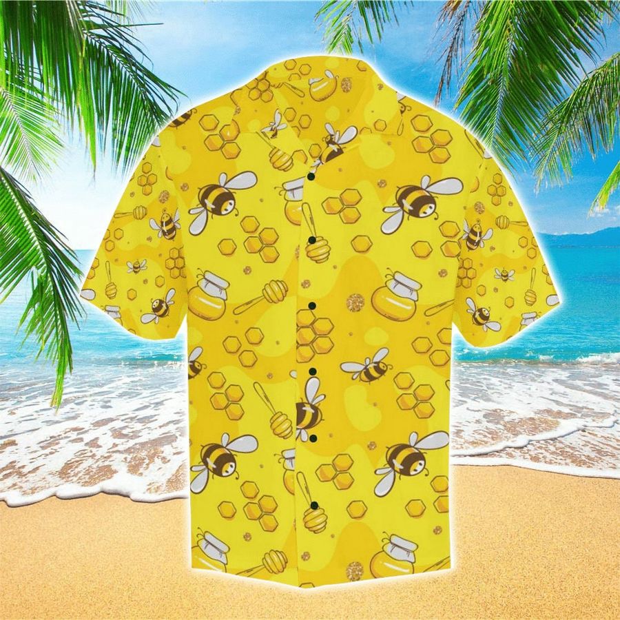Bee And Honey Jar Yellow For Aloha Button Down Bee Hawaii Shirt StirtShirt