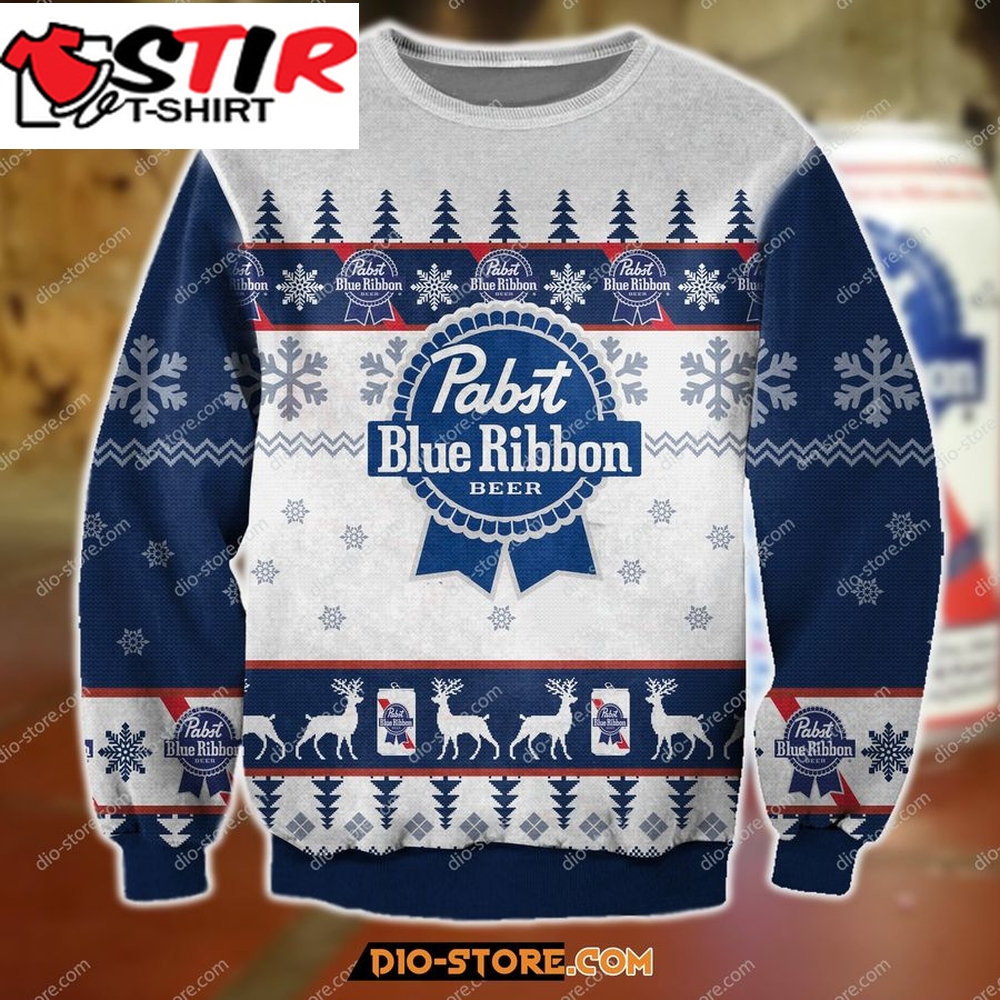 3D All Over Print Knitting Pattern Pabst Blue Ribbon Beer Ugly Christmas Sweatshirt Hoodie All Over Printed Cint10284, All Over Print, 3D Tshirt