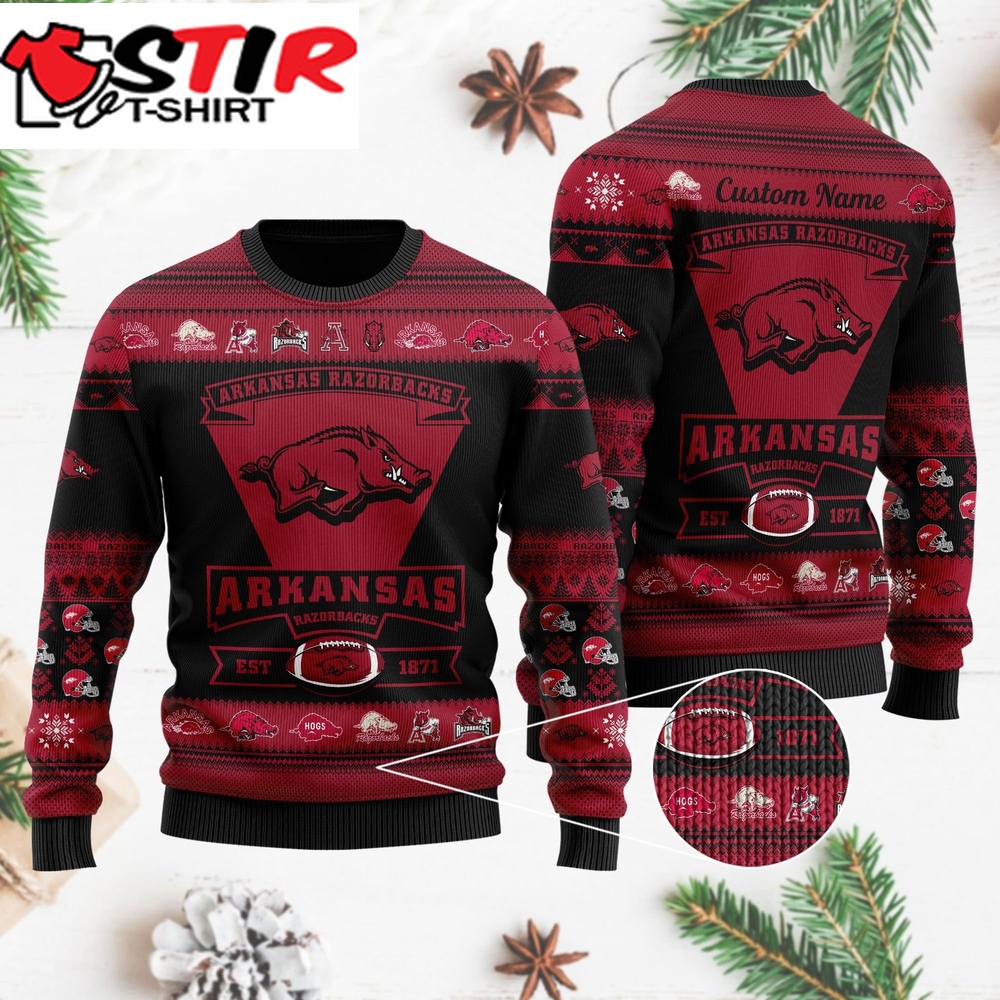 Arkansas Razorbacks Football Team Logo Custom Name Personalized Ugly Christmas