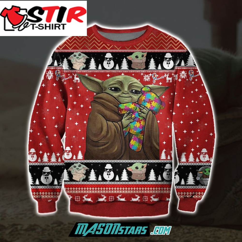 Baby Yoda With Puzzles Autism 3D Print Ugly Christmas Sweatshirt Hoodie All Over Printed Cint10012, All Over Print, 3D Tshirt, Hoodie, Sweatshirt