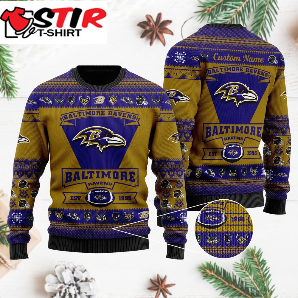 Baltimore Ravens Football Team Logo Custom Name Personalized Ugly Christmas
