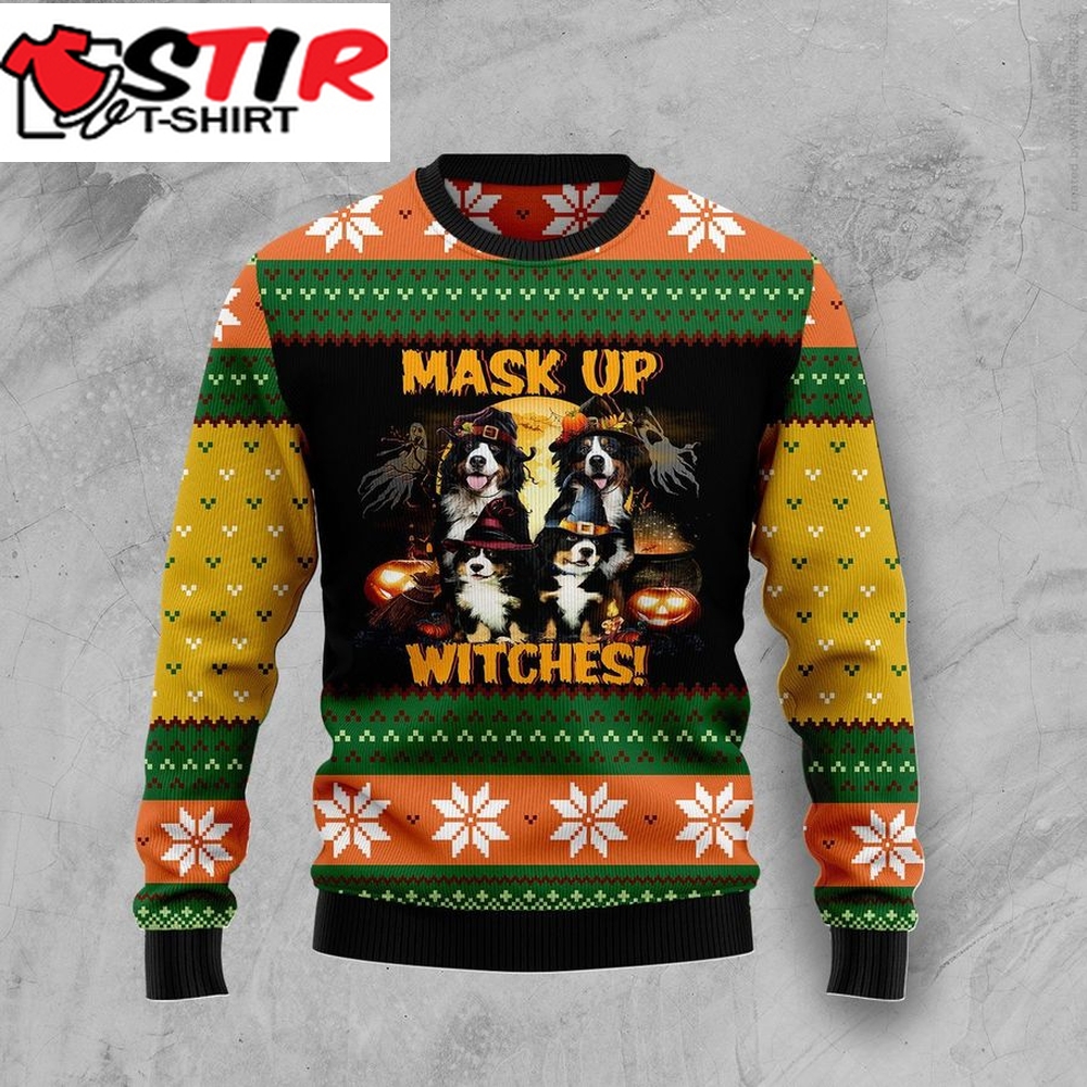 Bernese Mountain Dog Mask Up Witches T210 Halloween Sweater