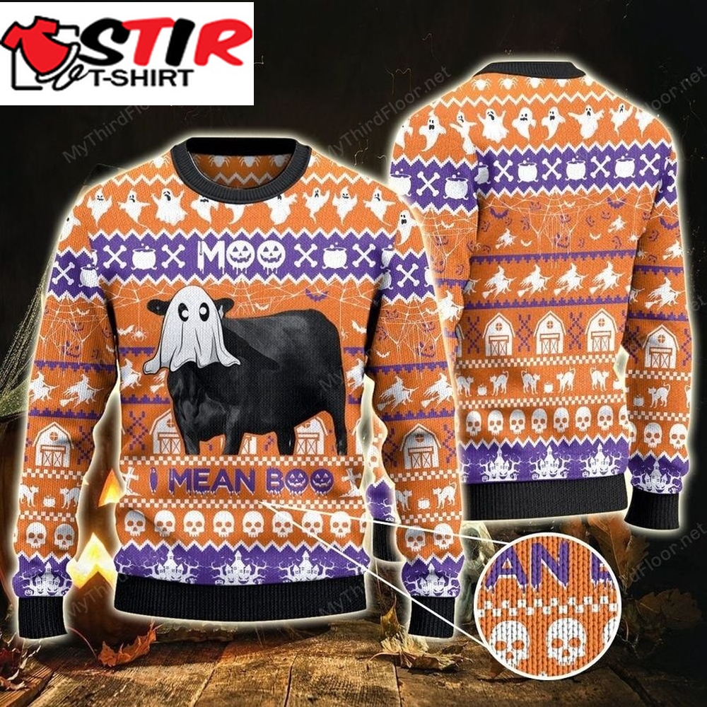 Black Angus Cattle Ghost Halloween Gift Moo I Mean Boo Sweater, Sweatshirt