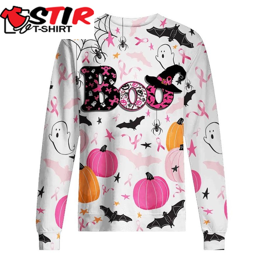 Boo Happy Halloween Breast Cancer Awareness 3D Sweater