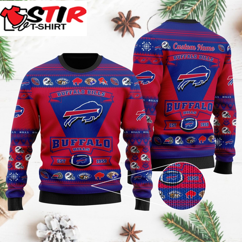 Buffalo Bills Football Team Logo Custom Name Personalized Ugly Christmas