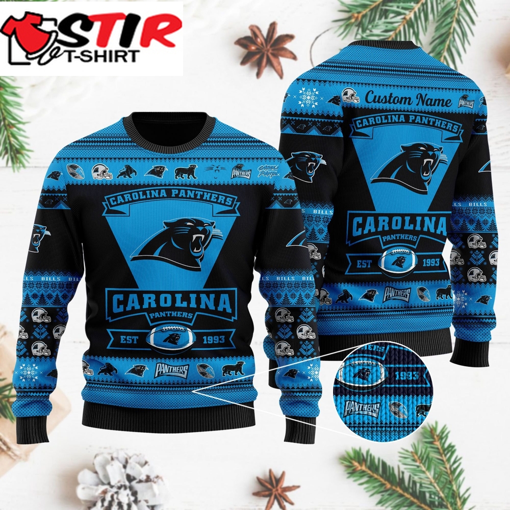 Carolina Panthers Football Team Logo Custom Name Personalized Ugly Christmas