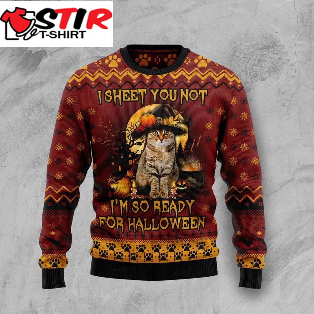 Cat Ready For Halloween Ugly Christmas Sweater, All Over Print ...