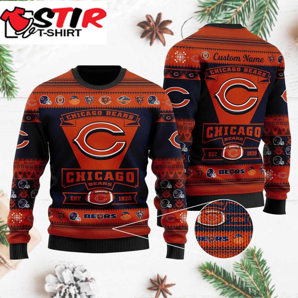 Chicago Bears Football Team Logo Custom Name Personalized Ugly Christmas