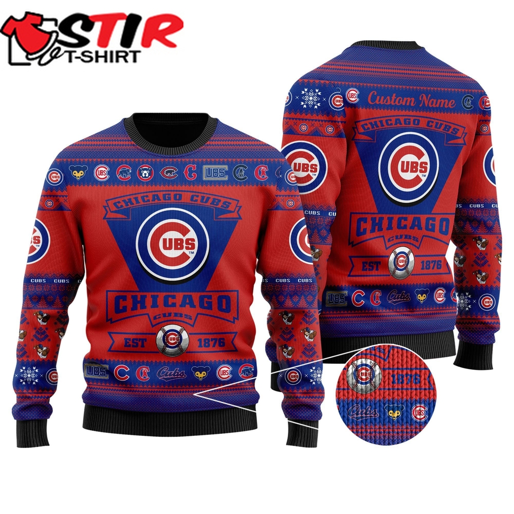 Chicago Cubs Football Team Logo Custom Name Personalized Ugly Christmas