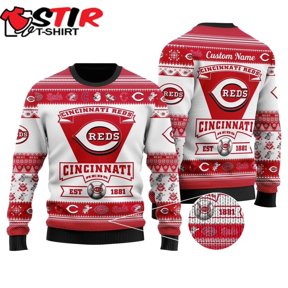 Cincinnati Reds Football Team Logo Custom Name Personalized Ugly Christmas