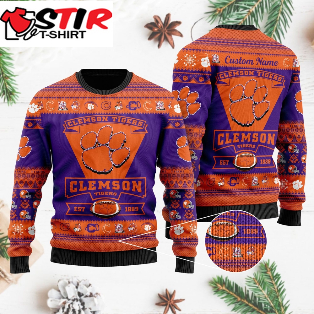 Clemson Tigers Football Team Logo Custom Name Personalized Ugly Christmas