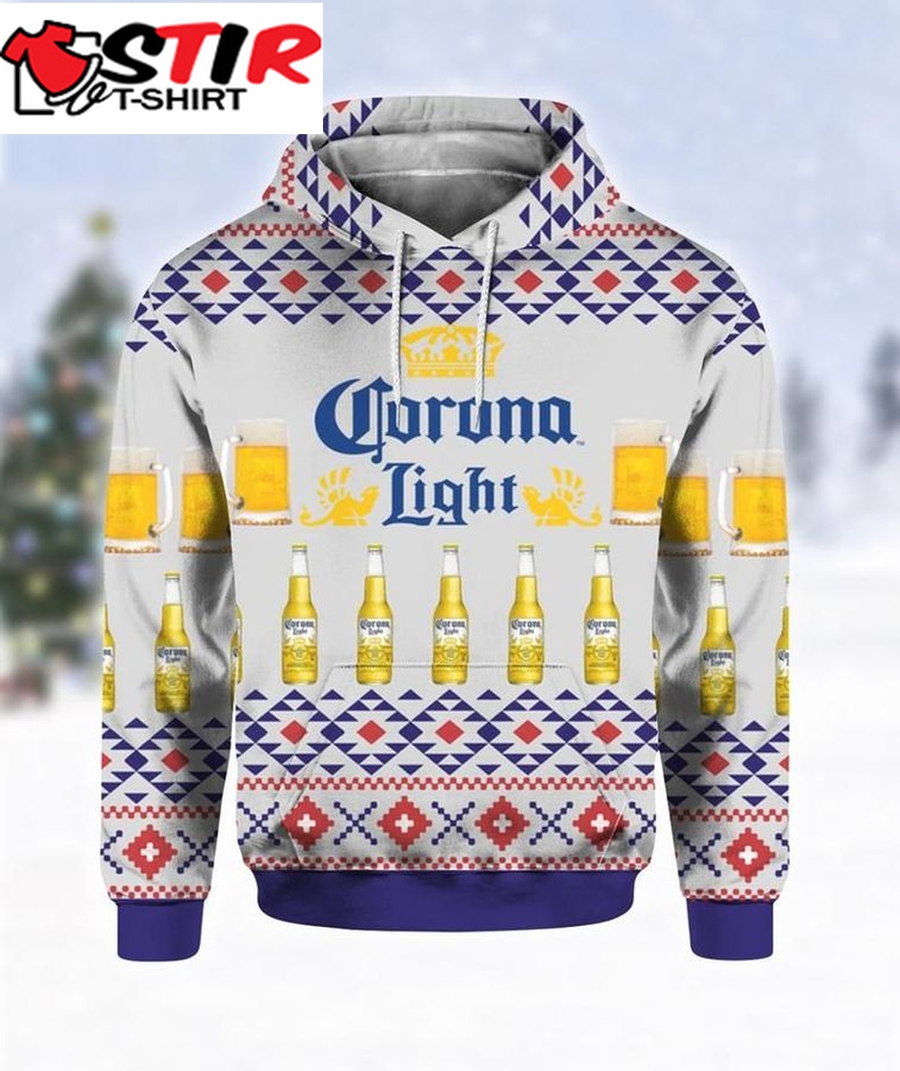 Corona Light Beer Print Ugly Christmas Hoodie 3D