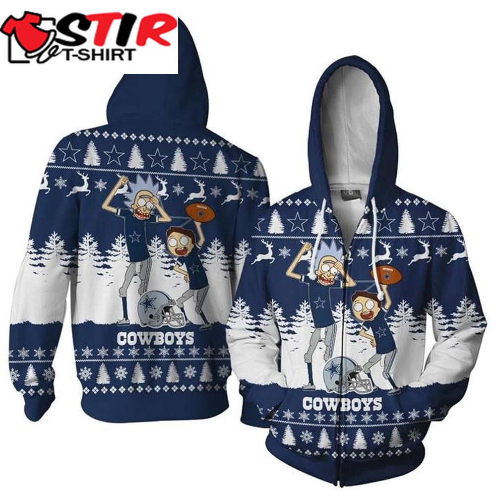 Dallas Cowboys Rick And Morty Dance Ugly Christmas Pullover And Zippered Hoodies Custom 3D Graphic Printed 3D Hoodie All Over Print Hoodie Sweatshirt For Fans Men Women