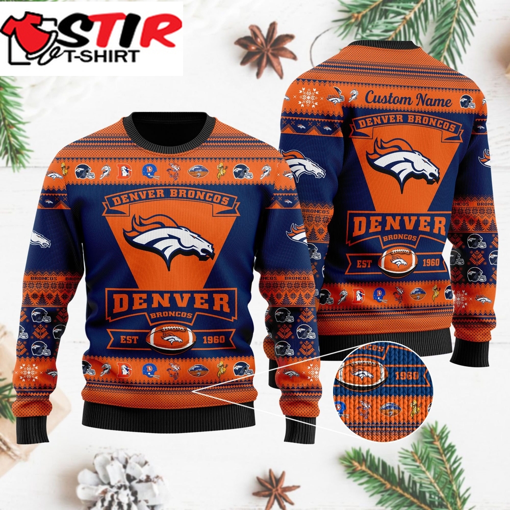 Denver Broncos Football Team Logo Custom Name Personalized Ugly Christmas
