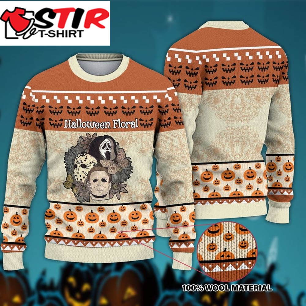 Floral Horror Characters Halloween Sweater