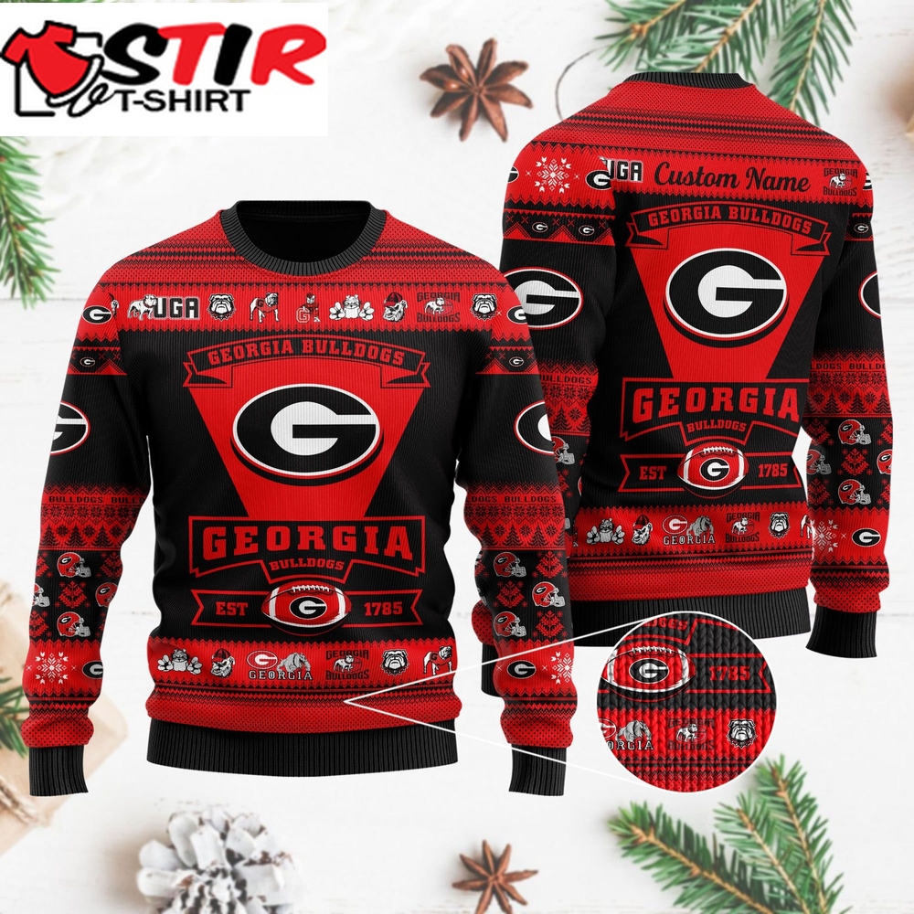 Georgia Bulldogs Football Team Logo Custom Name Personalized Ugly Christmas