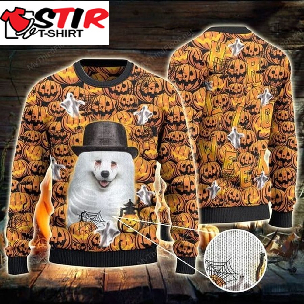 Halloween Samoyed Pumpkin Ghost Sweater, Sweatshirt