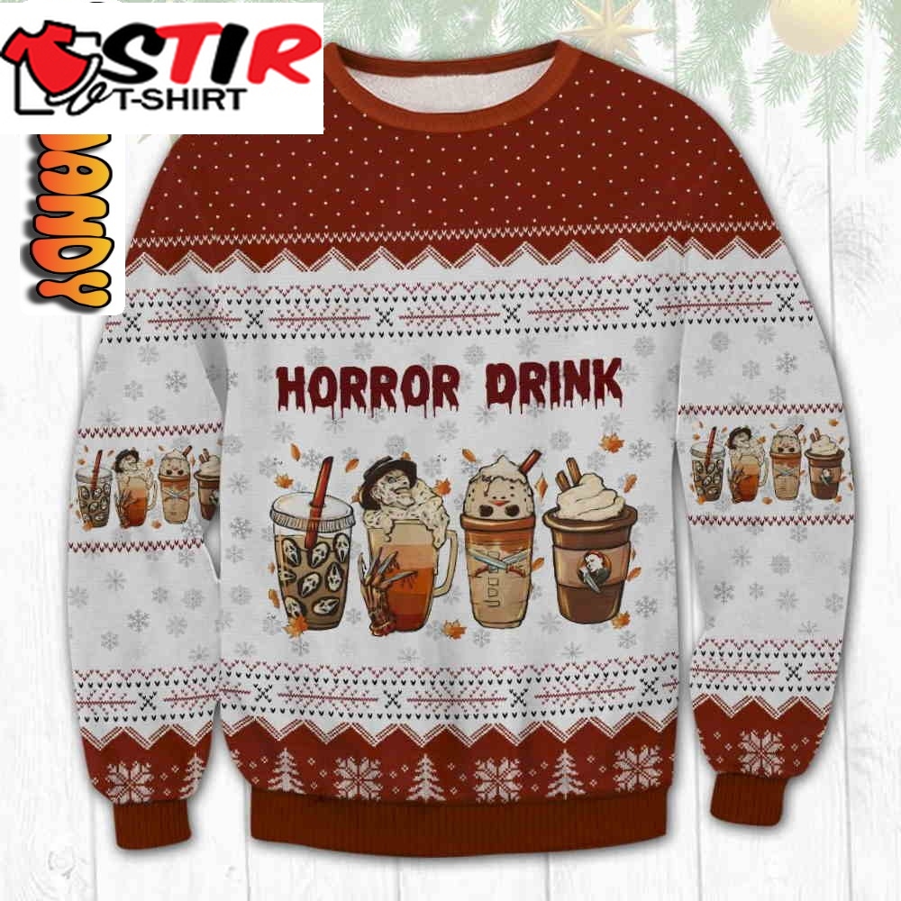 Horror Drink In Halloween Ugly Christmas Sweater