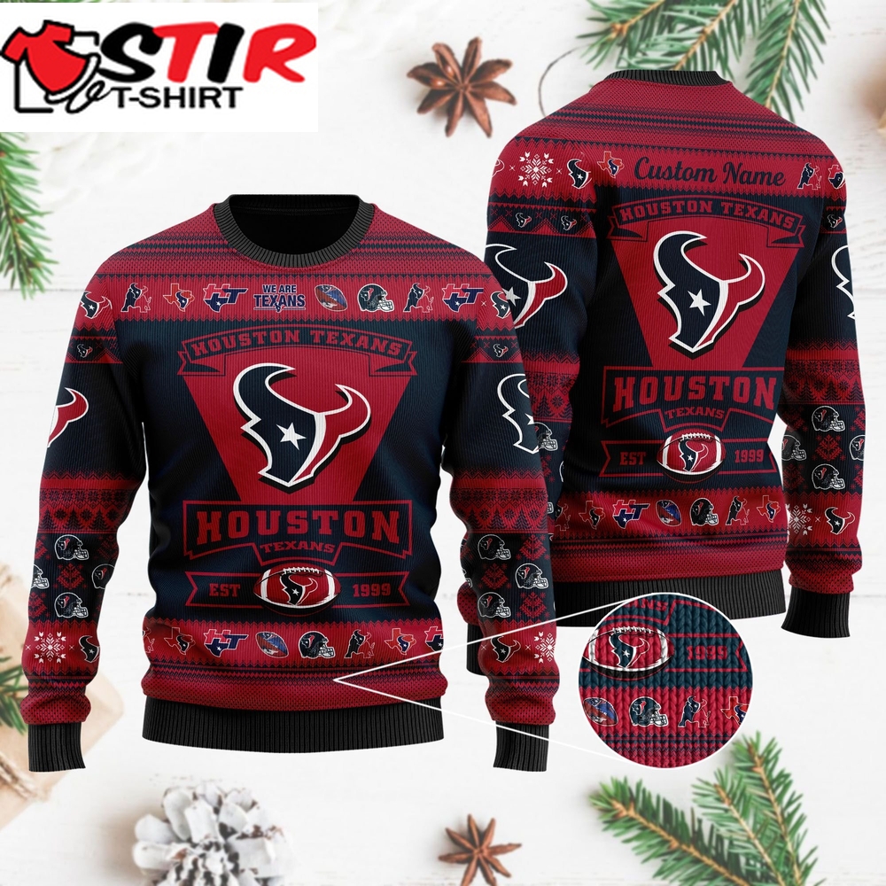 Houston Texans Football Team Logo Custom Name Personalized Ugly Christmas