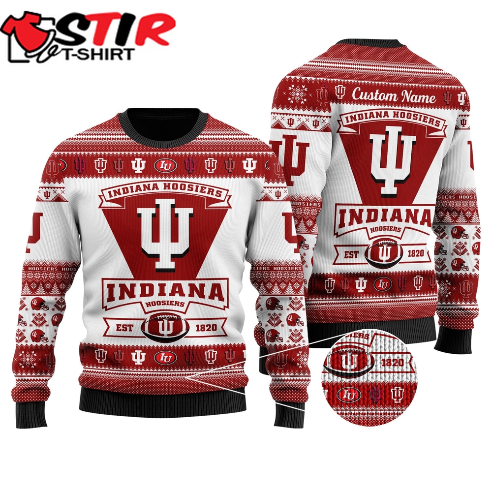 Indiana Hoosiers Football Team Logo Custom Name Personalized Ugly Christmas
