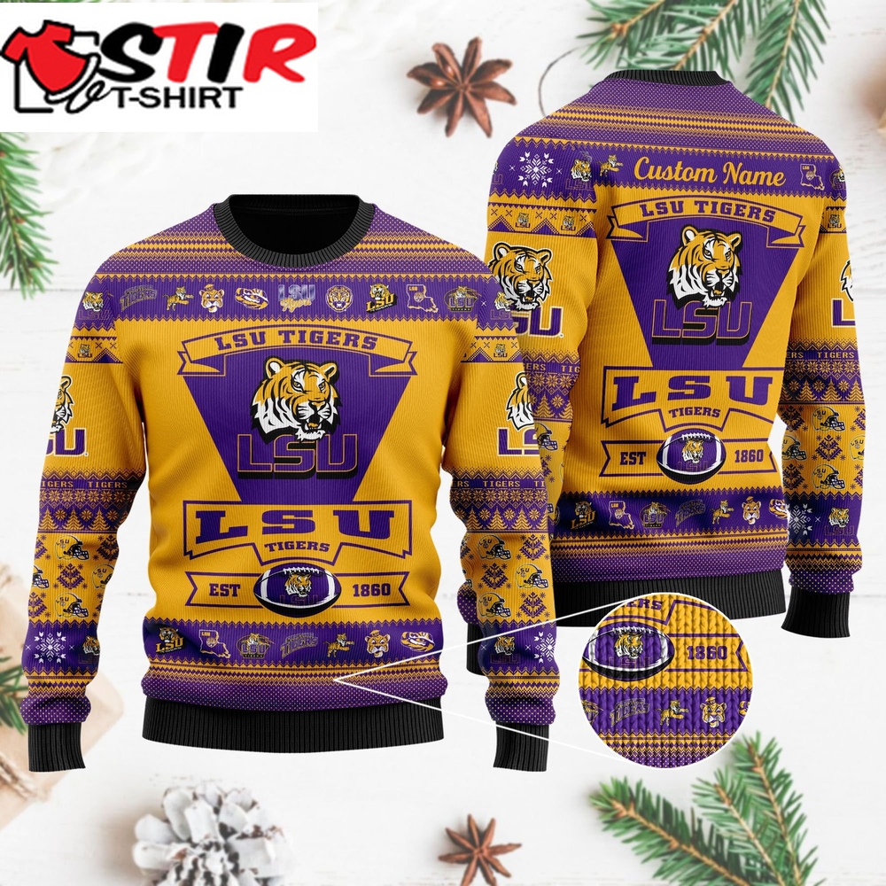 Lsu Tigers Football Team Logo Custom Name Personalized Ugly Christmas