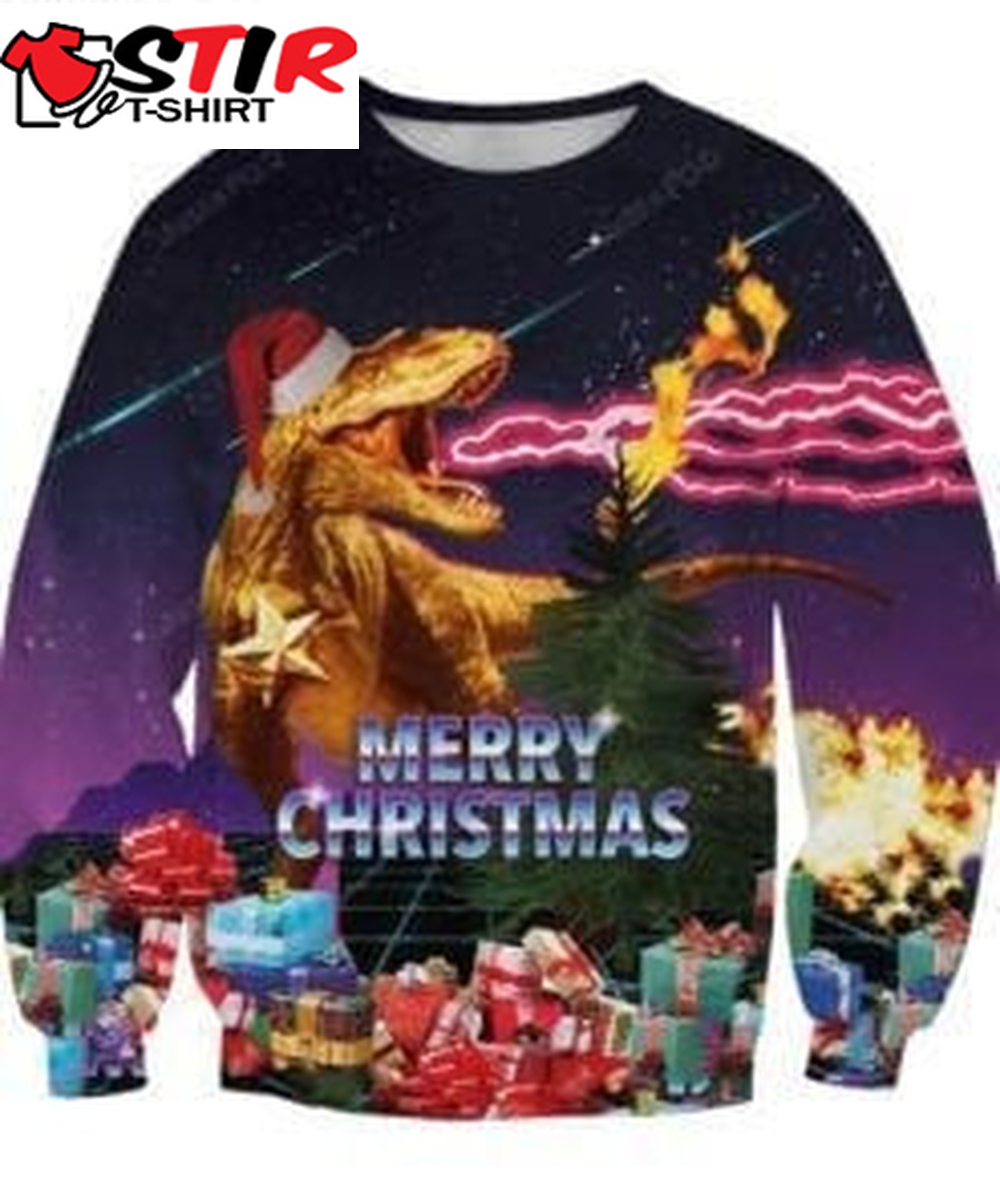Mens Sweatshirt Merry Christmas Dinosaur All Over Print Sweatshirt Ugly