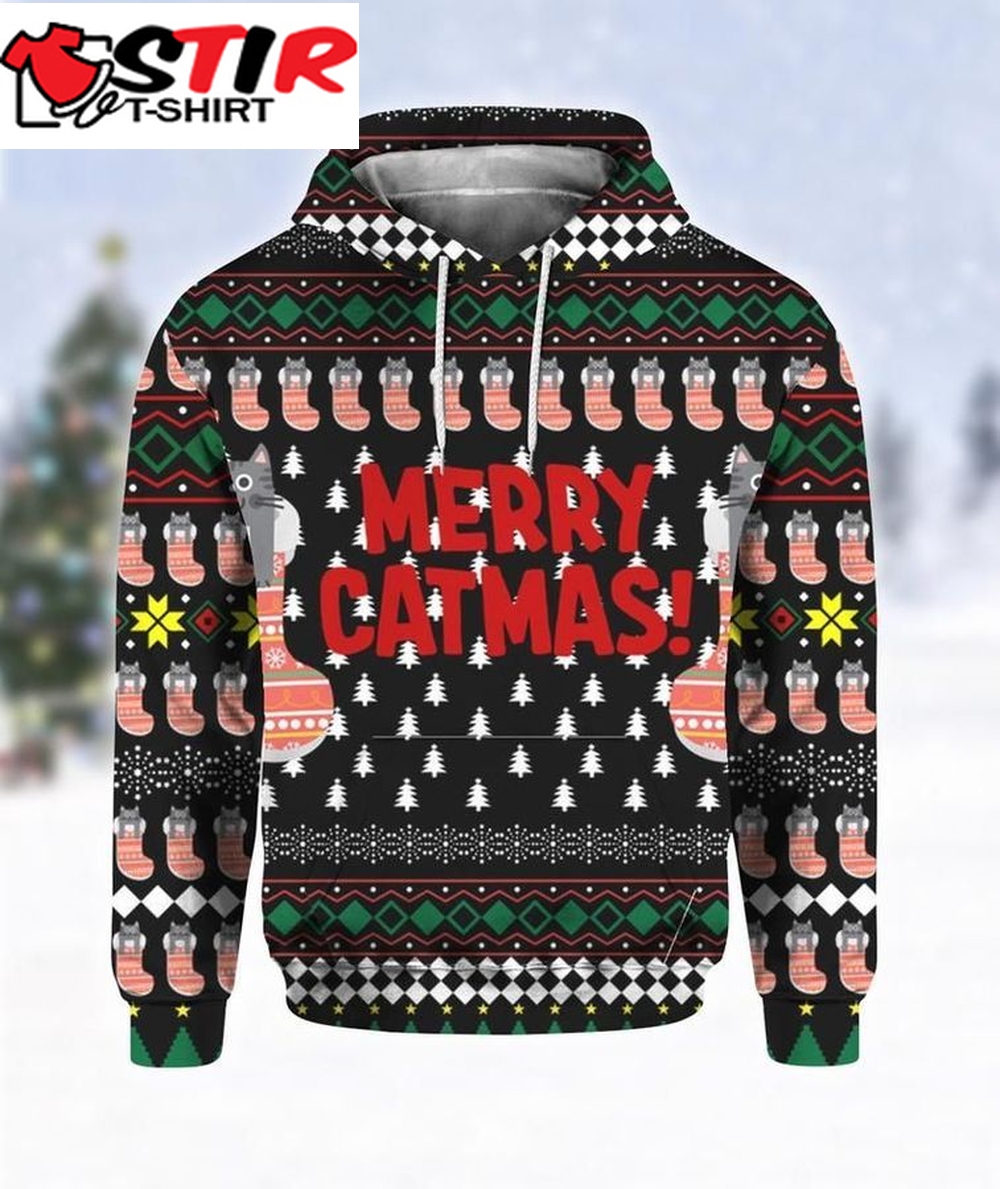 Merry Catmas Funny 3D Ugly Christmas Hoodie 3D
