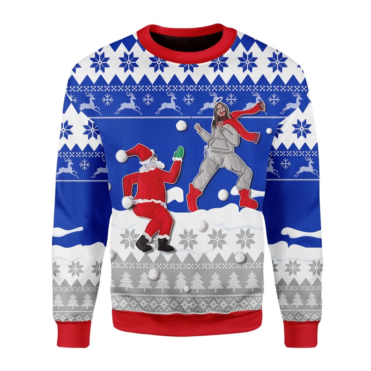 Merry Christmas Santa And Jesus Playing Snowball For Unisex Ugly