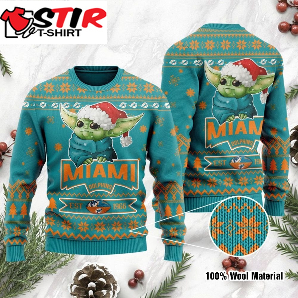 Miami Dolphins Cute Baby Yoda Grogu Holiday Party Ugly Christmas