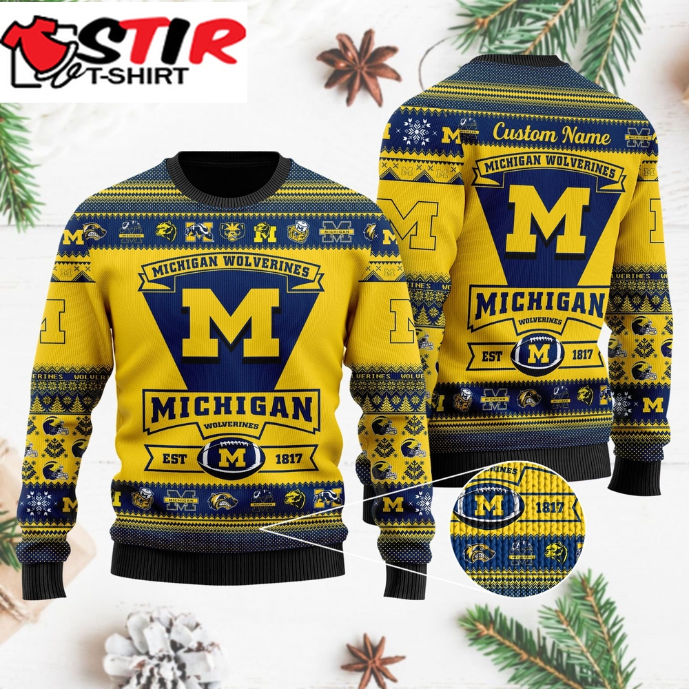 Michigan Wolverines Football Team Logo Custom Name Personalized Ugly Christmas