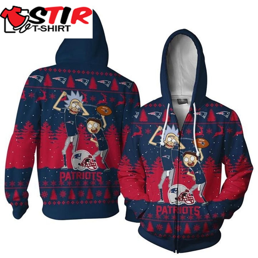 New England Patriots Rick And Morty Dance Ugly Christmas Pullover And Zippered Hoodies Custom 3D Graphic Printed 3D Hoodie All Over Print Hoodie For Men For Women