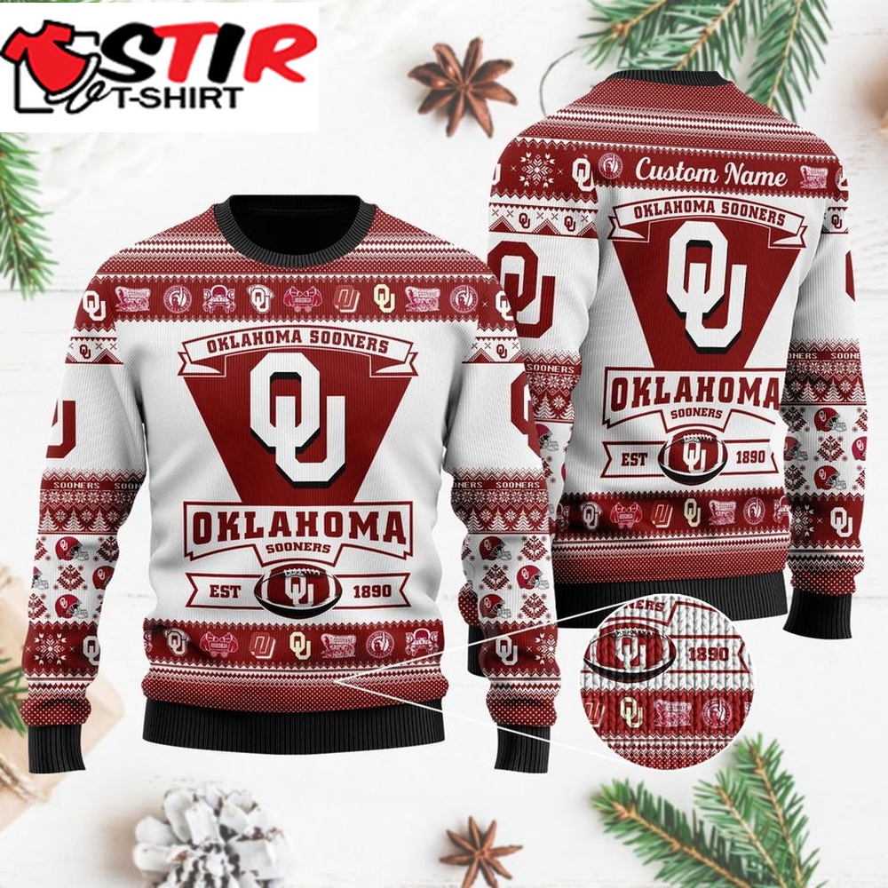 Oklahoma Sooners Football Team Logo Custom Name Personalized Ugly Christmas