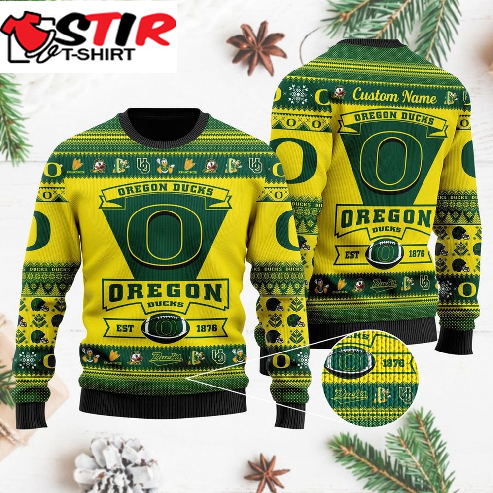 Oregon Ducks Football Team Logo Custom Name Personalized Ugly Christmas