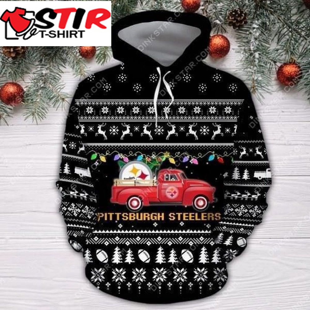 Pittsburgh Steelers Christmas Truck Ugly Christmas Pullover And Zippered Hoodies Custom 3D Graphic Printed 3D Hoodie All Over Print Hoodie For Men For Women