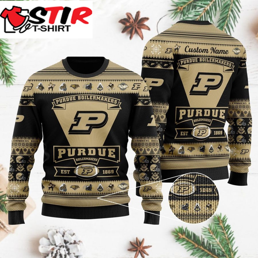 Purdue Boilermakers Football Team Logo Custom Name Personalized Ugly Christmas