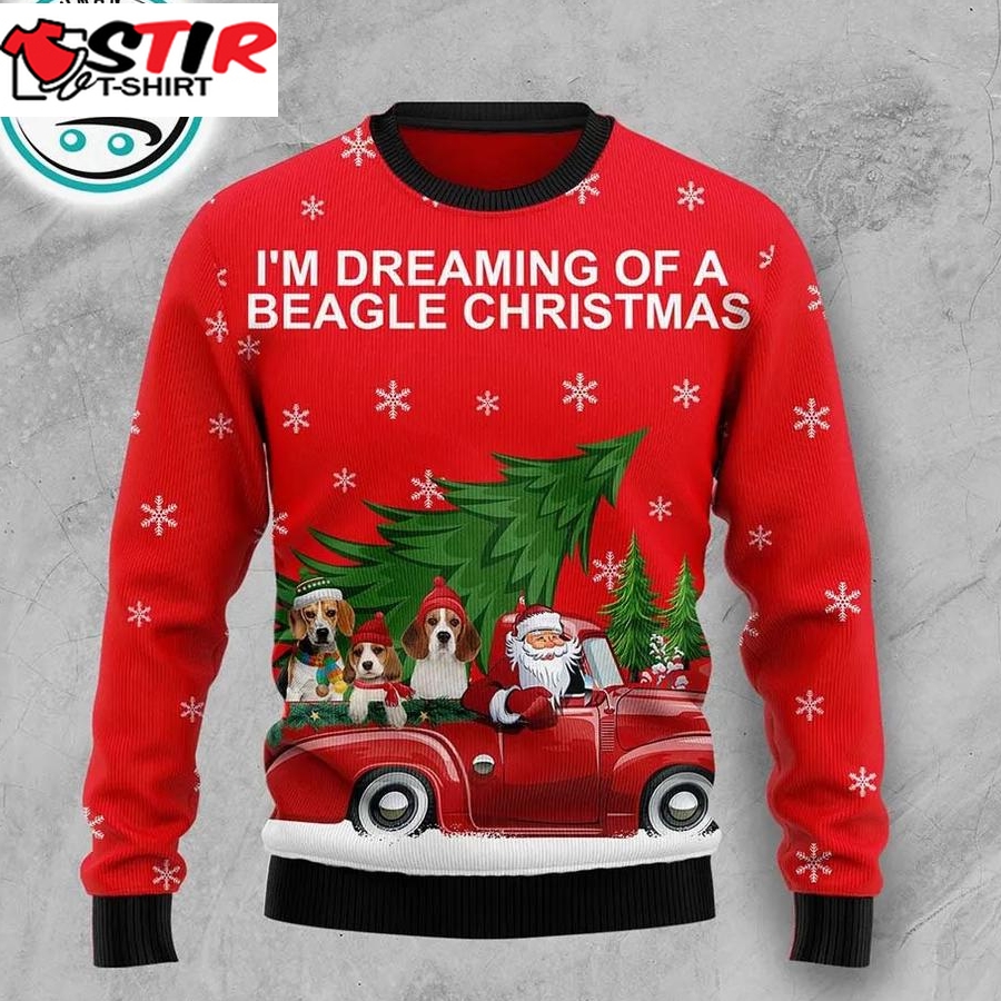 Beagle And Red Truck Ugly Christmas Sweater, Xmas Gift Idea For Men Women Dog Lover