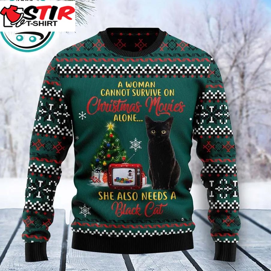 Black Cat Christmas Movie Ugly Christmas Sweater, Xmas Gifts For Men Women