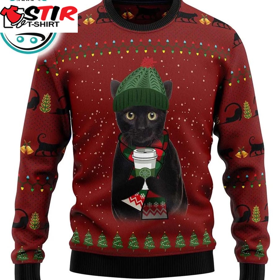Black Cat Coffee Ugly Christmas Sweater, Xmas Gifts For Men Women